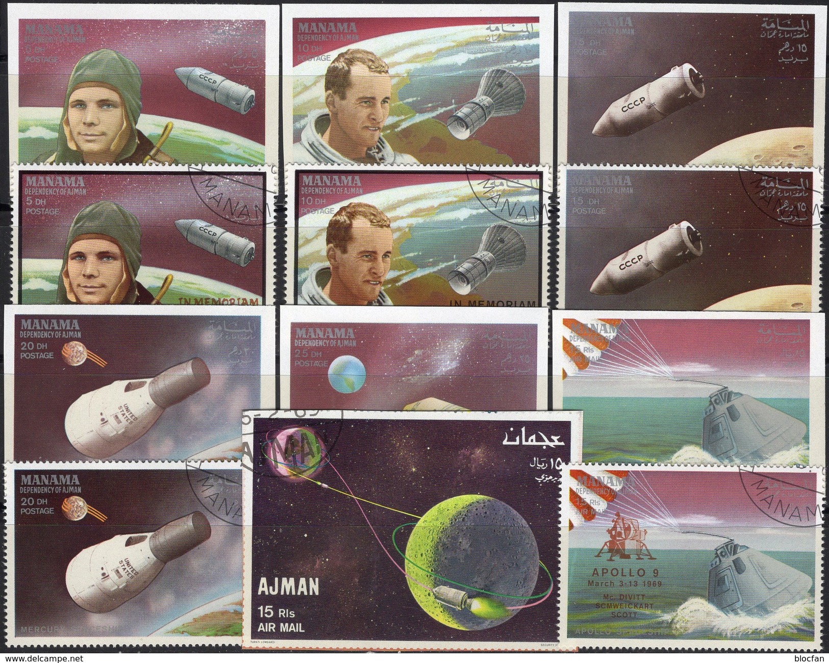 1968 Ajman 340,Manama Set 115/0 B **,117/8+A,C,D 211 O 72&euro; Raumfahrt USA/SU Spacesphip Blocs Ms Space Stamps Bf VAE - Collezioni