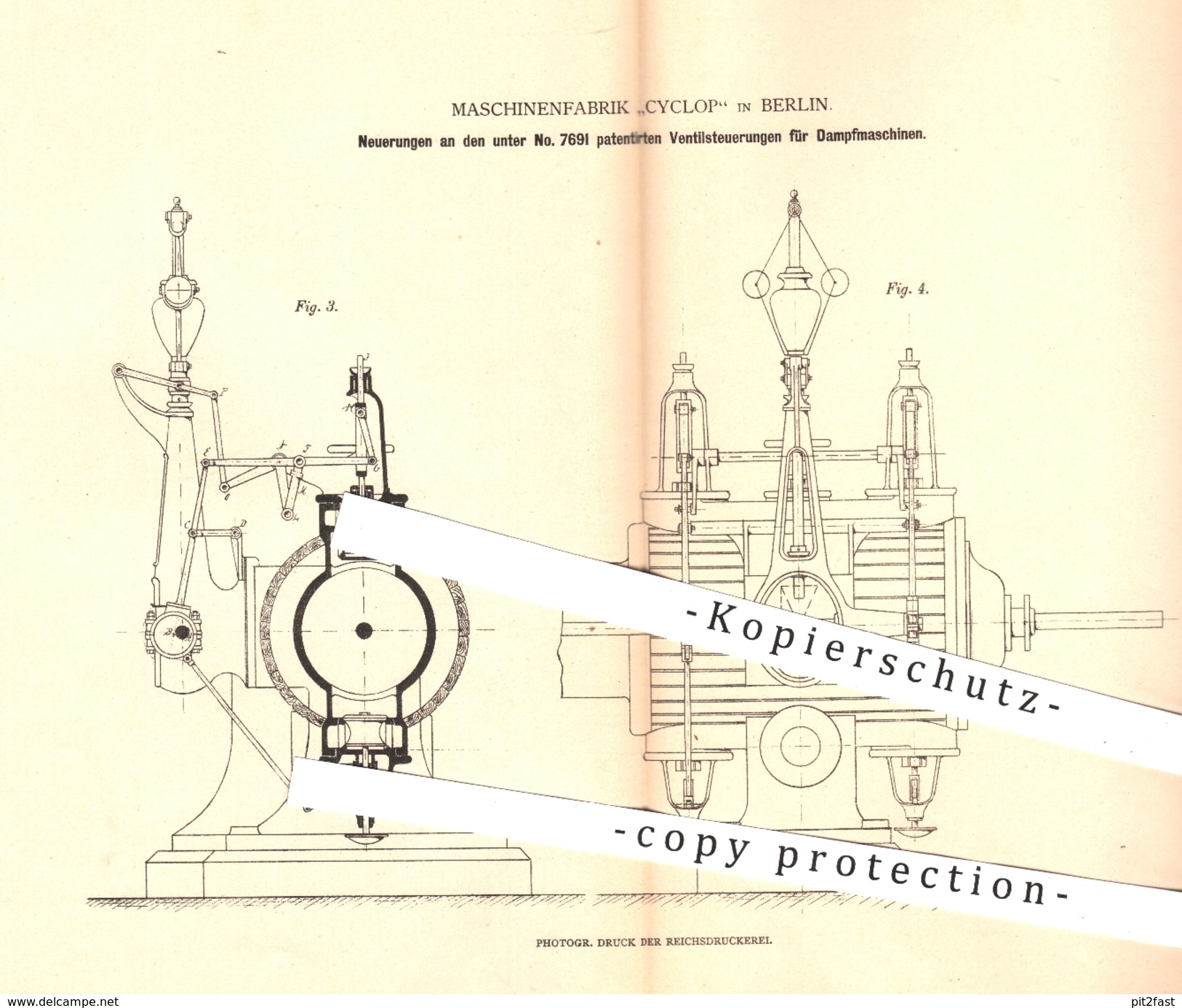 Original Patent - Maschinenfabrik Cyclop , Berlin 1880 , Ventilsteuerungen Für Dampfmaschinen | Motor , Motoren , Ventil - Historische Dokumente