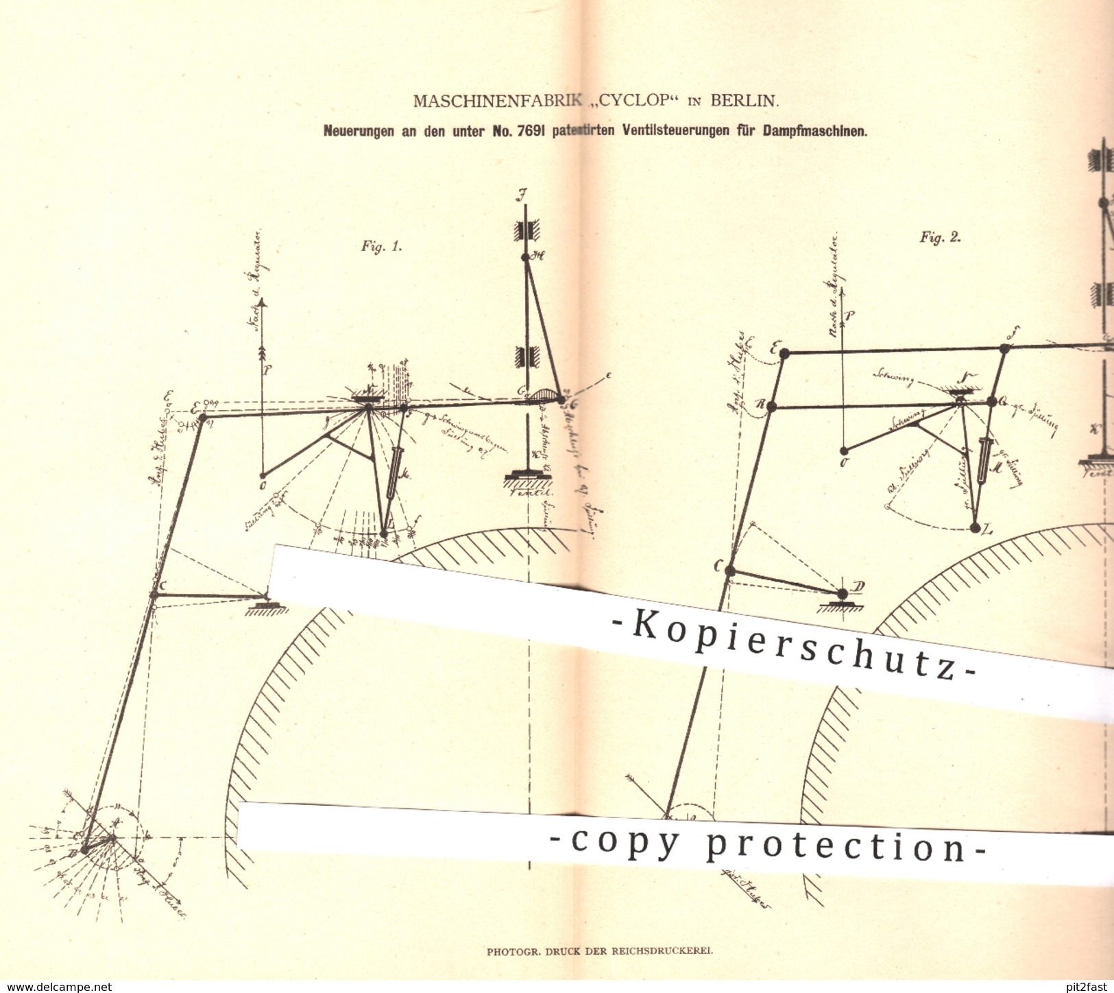 Original Patent - Maschinenfabrik Cyclop , Berlin 1880 , Ventilsteuerungen Für Dampfmaschinen | Motor , Motoren , Ventil - Historische Dokumente