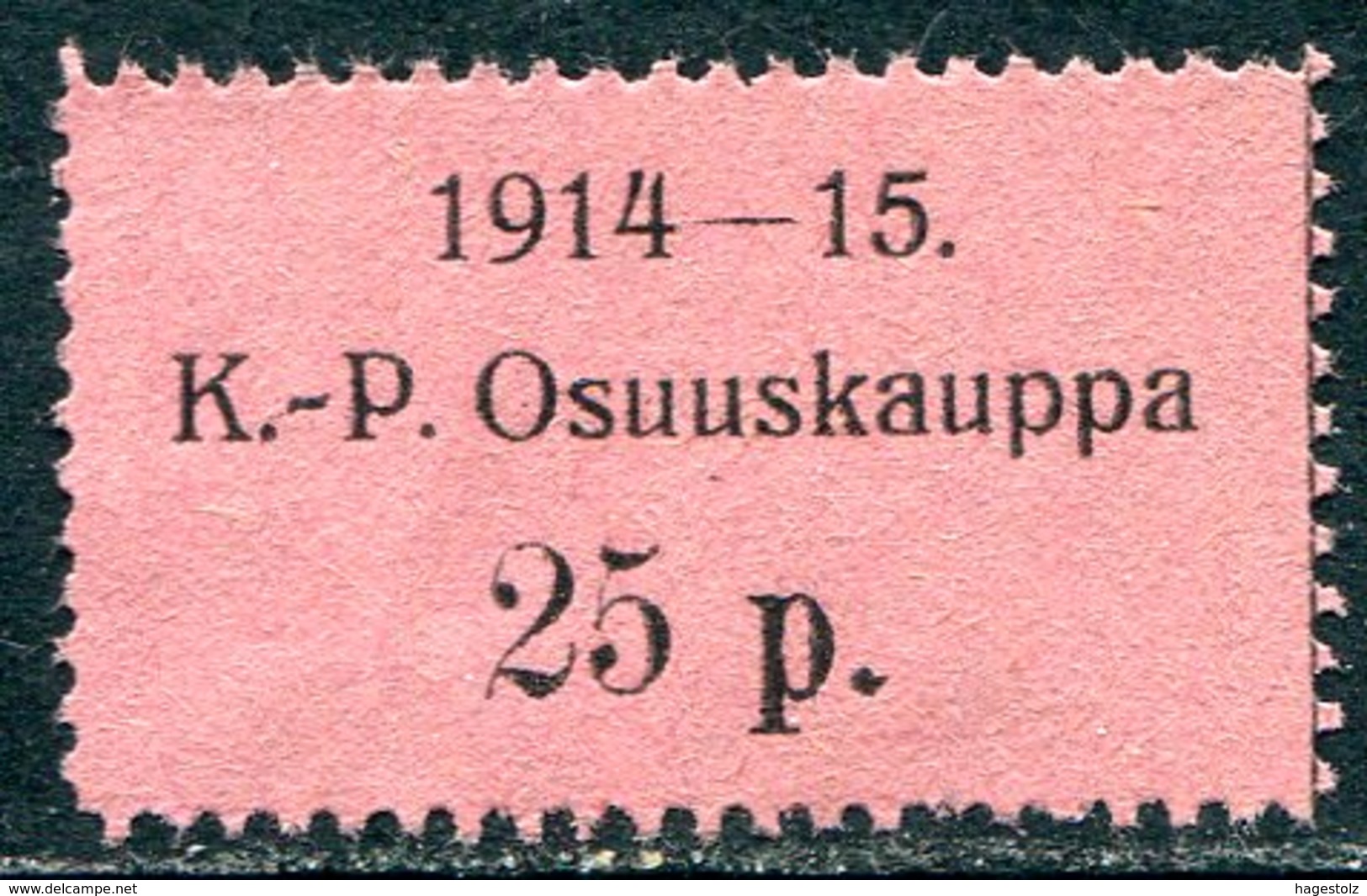 Russia Finland WW1 Ostrobothnia Cooperative Emergency Currency Money-stamp Revenue 25 Penni Type 1 Wertmarke Notgeld WWI - Finland