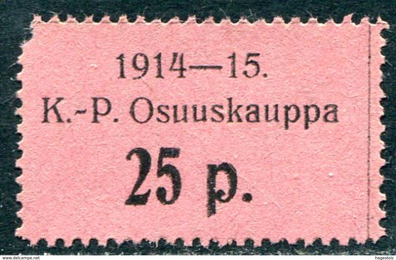 Russia Finland WW1 Ostrobothnia Cooperative Emergency Currency Money-stamp Revenue 25 Penni Type 3 Wertmarke Notgeld WWI - Finland