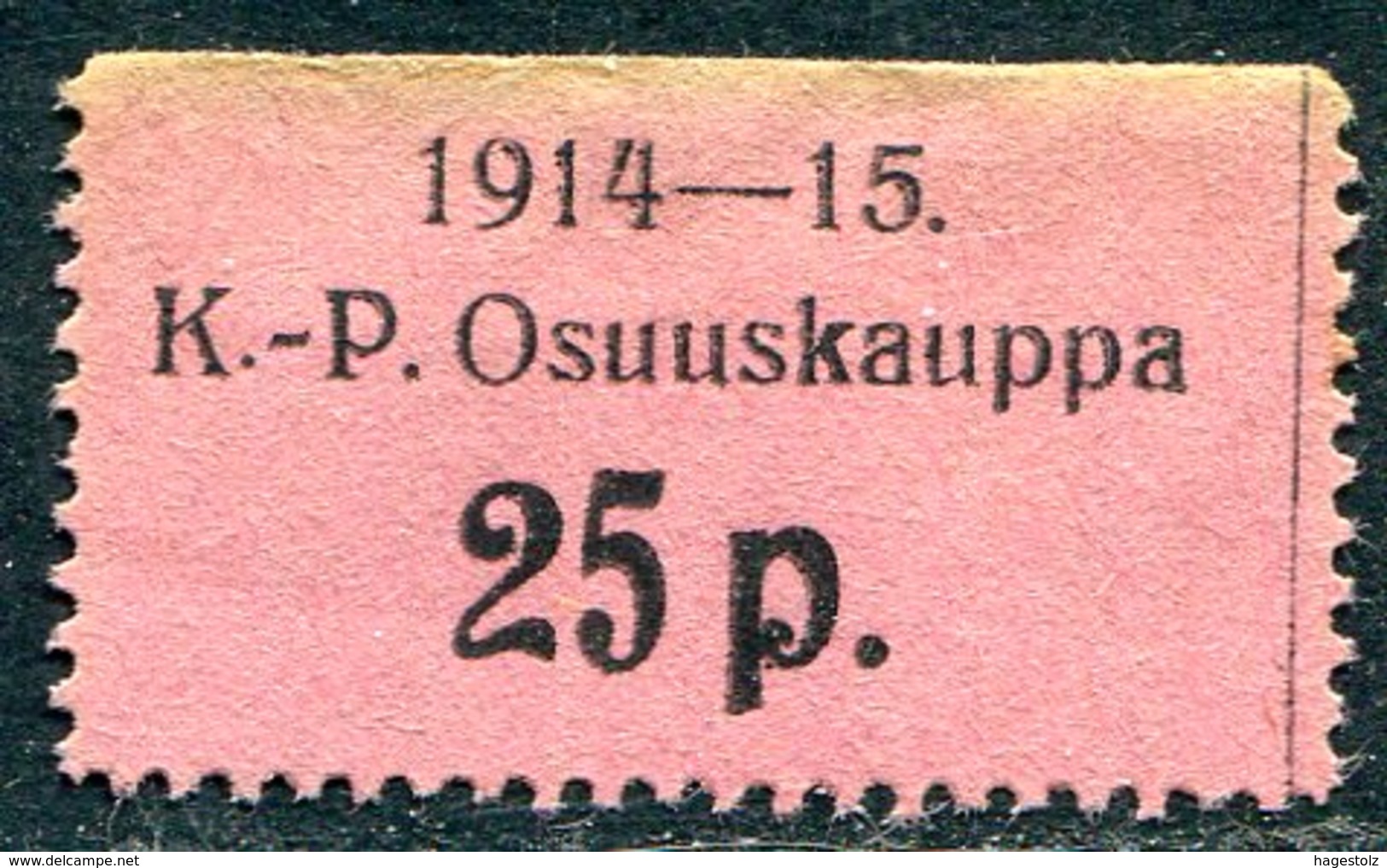 Russia Finland WW1 Ostrobothnia Cooperative Emergency Currency Money-stamp Revenue 25 Penni Type 4 Wertmarke Notgeld WWI - Finland