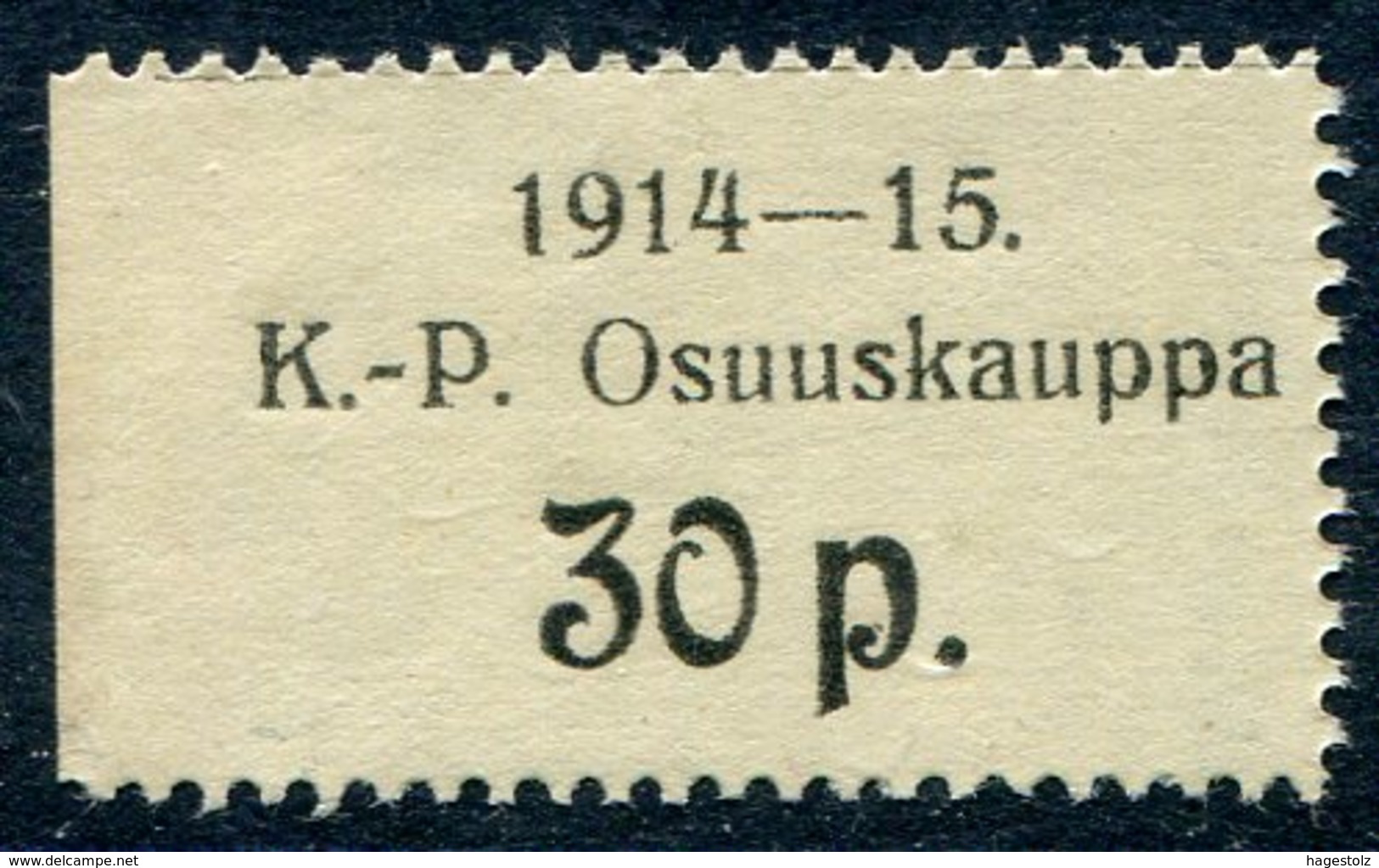 Russia Finland WW1 Ostrobothnia Cooperative Emergency Currency Money-stamp Revenue 30 Penni Type 2 Wertmarke Notgeld WWI - Finland