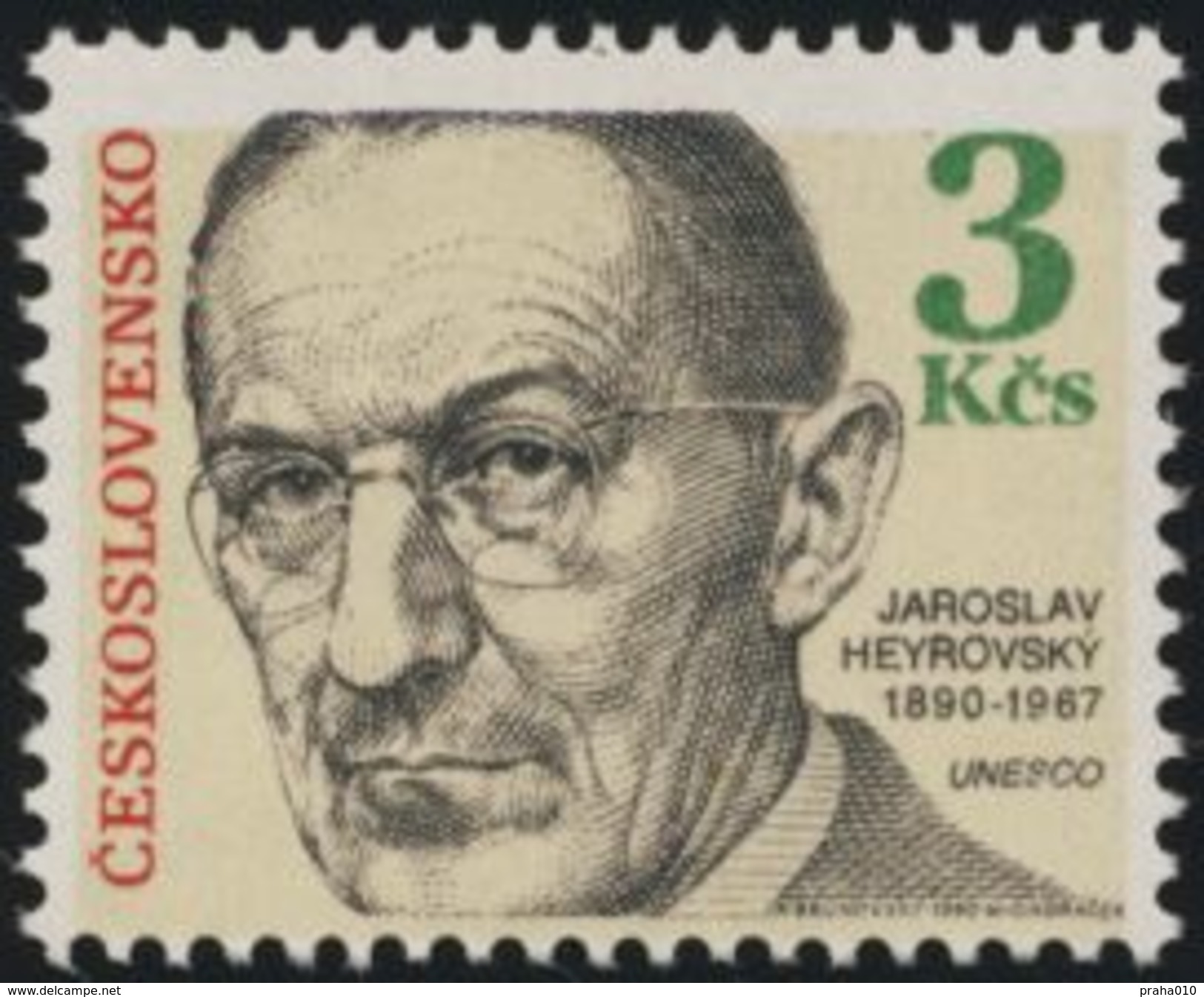 Czechoslovakia / Stamps (1990) 2926: Jaroslav Heyrovsky (1890-1967) UNESCO; Painter: Albin Brunovsky - Chemie