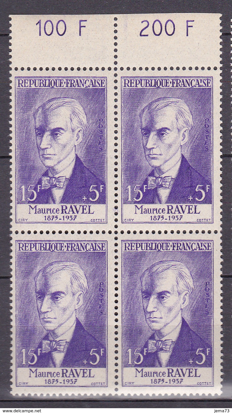 N°1071 Célébrités Du XV Au XX  Siècles : Maurice Ravel:  Bloc De 4 Timbres Neuf Sans Charnière Imeccable - Unused Stamps