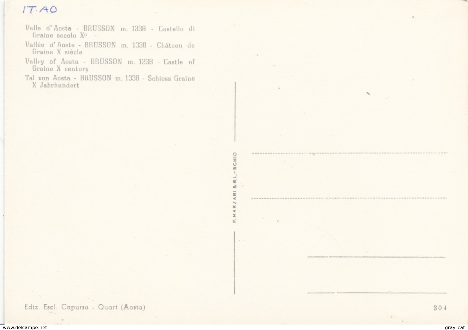 Valle D'Aosta, BRUSSON, M.1338, Castello Di Graine Secolo X, Unused Postcard [19372] - Other & Unclassified