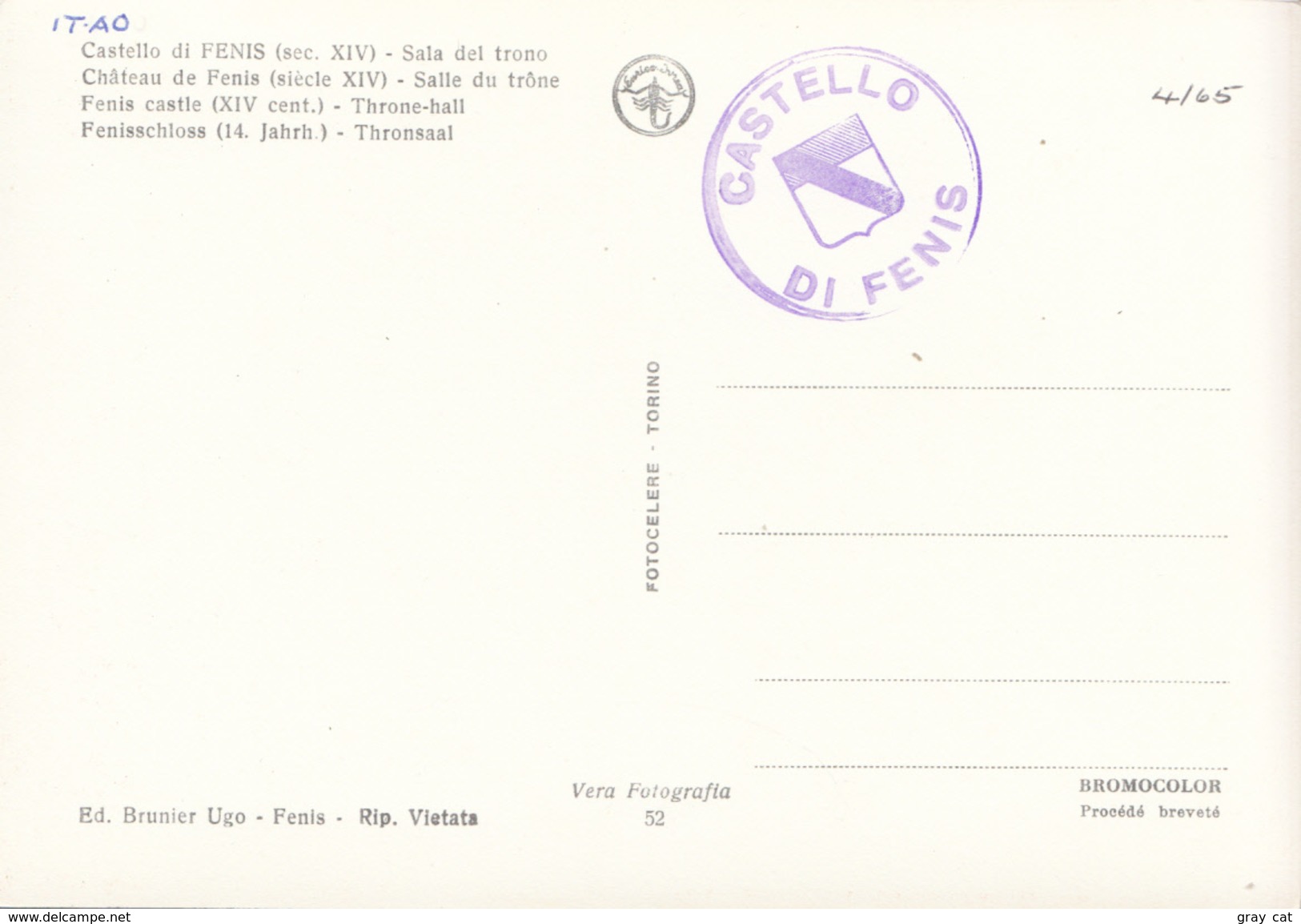 Castello Di FENIS, Sala Del Trono, Thorne-hall, Fenis Castle, Unused Postcard [19379] - Other & Unclassified