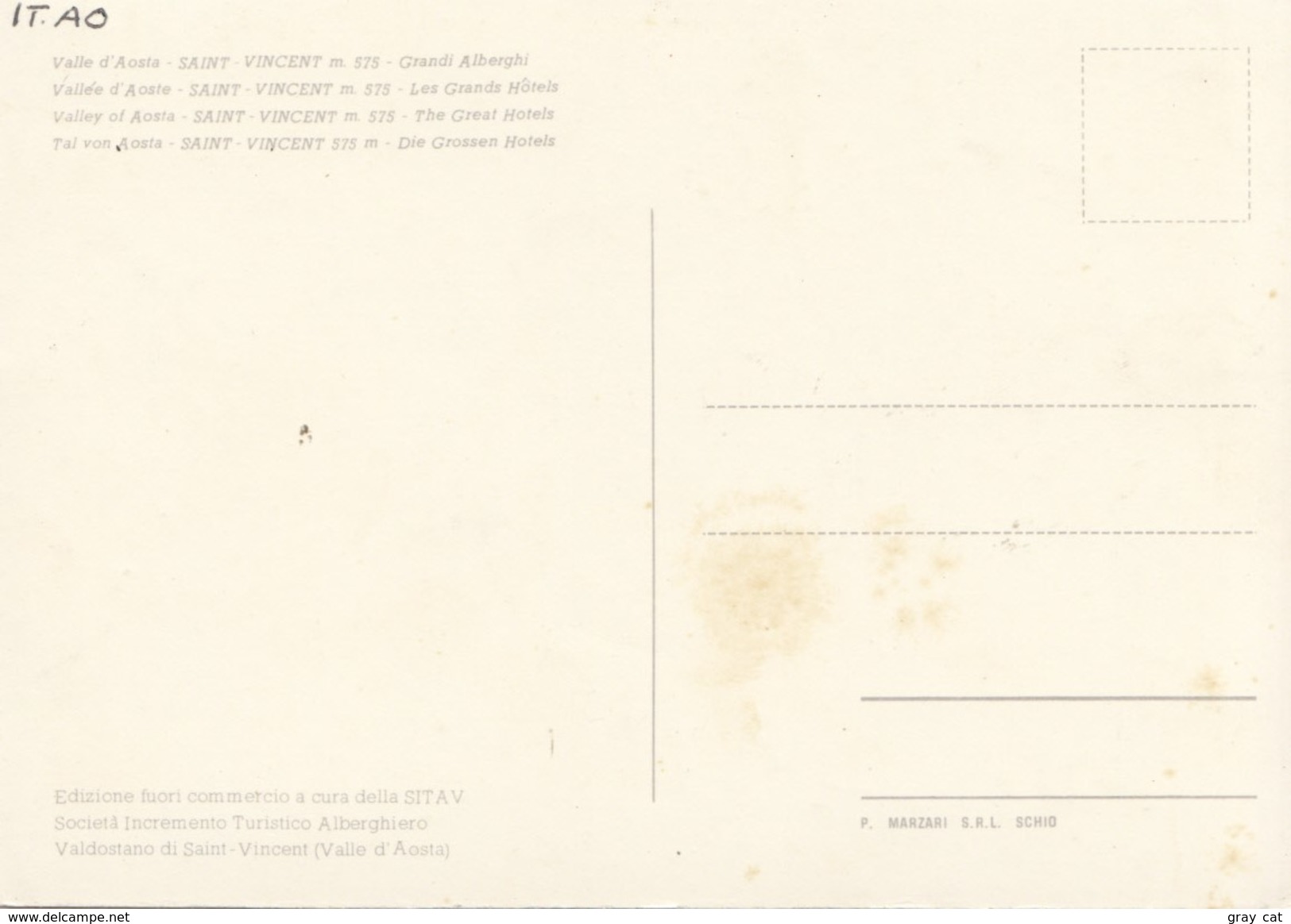 Valle D'Aosta, SAINT VINCENT M. 575, Grandi Alberghi, Unused Postcard [19383] - Other & Unclassified