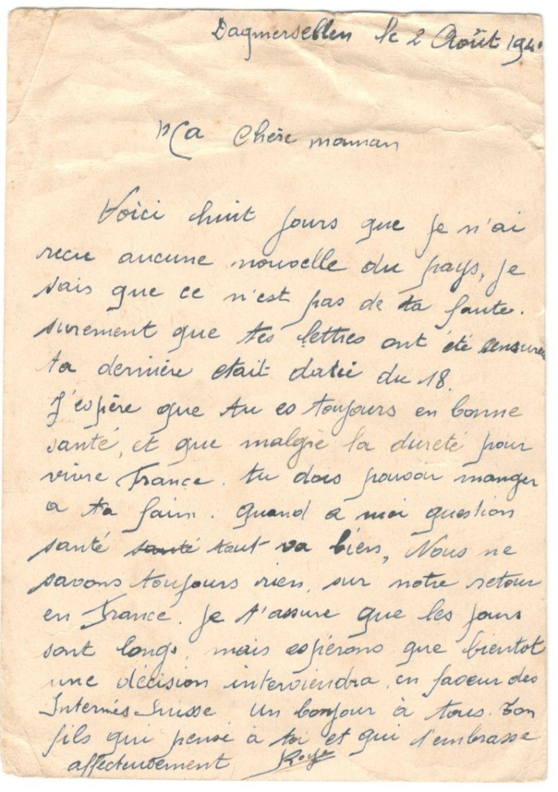 Carte Postale Militaire Suisse - Envoi D'un Soldat Français Interné En Suisse Au Camp De Dagmersellen - 1940 - Documenten