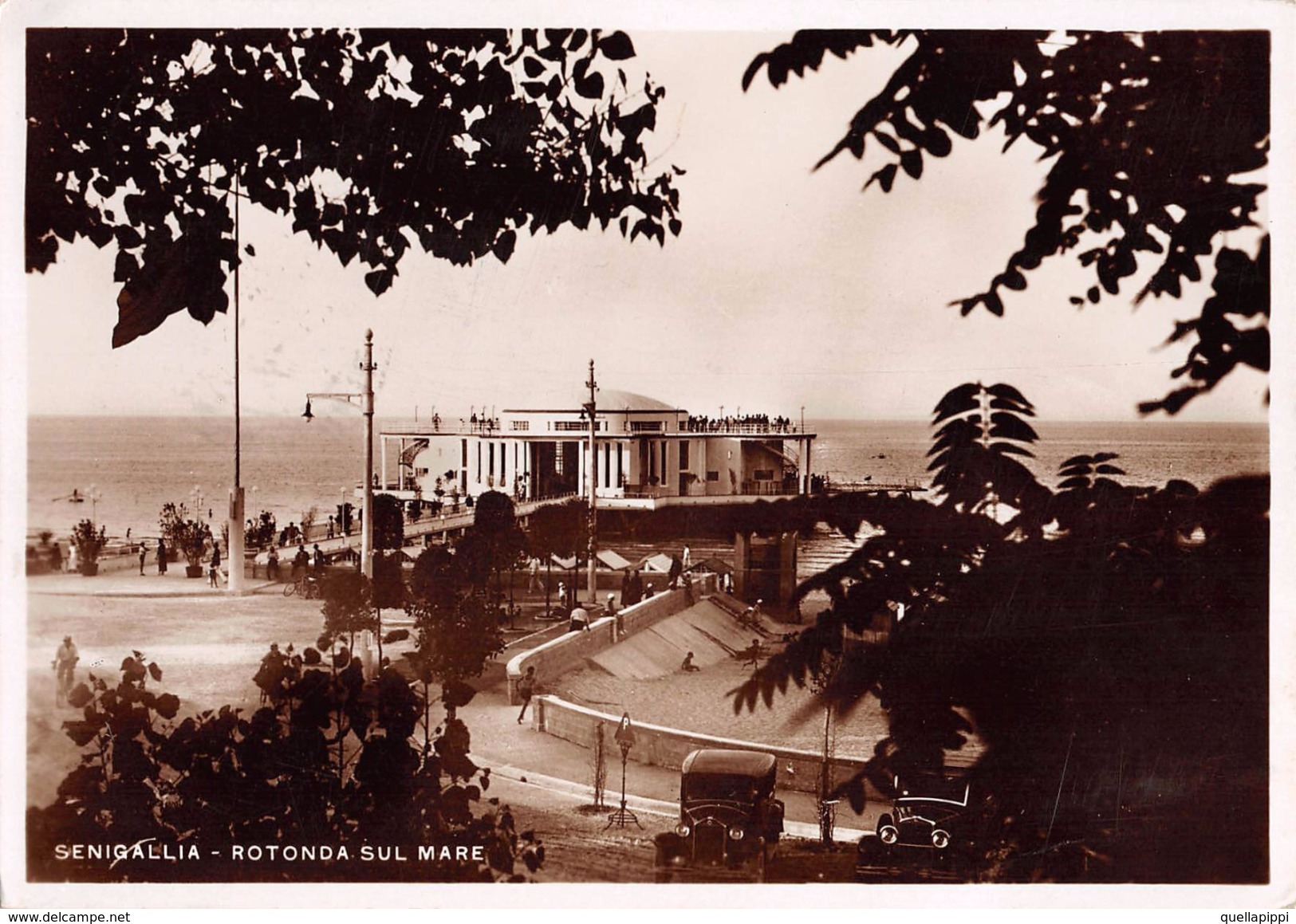 05400 "(AN) SENIGALLIA - ROTONDA SUL MARE" ANIMATA, AUTO ANNI '30. CART SPED 1934 - Senigallia