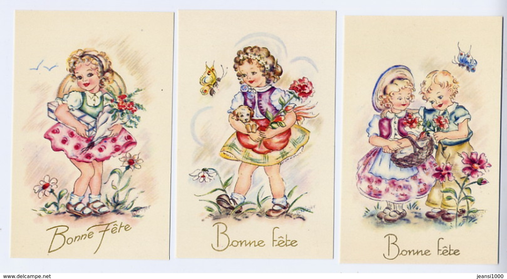 D155-LOT DE 6 CARTES BONNE FETE-GARCONNETS-FILLETTES - Autres & Non Classés