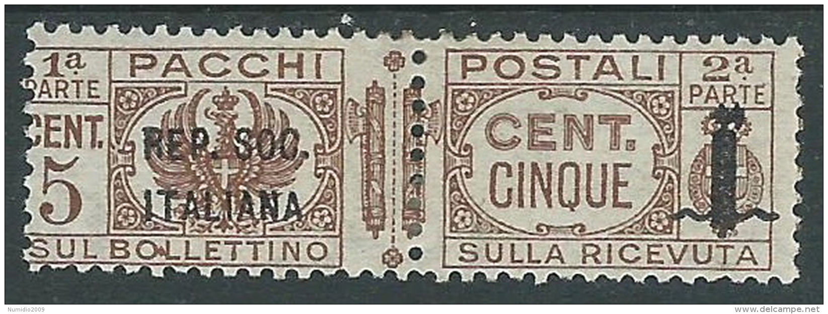 1944 RSI PACCHI POSTALI 5 CENT VARIETà SOPRASTAMPA 39 Mm MH * - P47-2 - Paquetes Postales