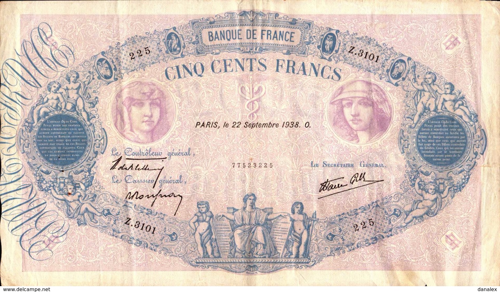 FRANCE 500 FRANCS Du 22-09-1938 Bleu Et Rose  Pick 88c  F 31/20 - 500 F 1888-1940 ''Bleu Et Rose''