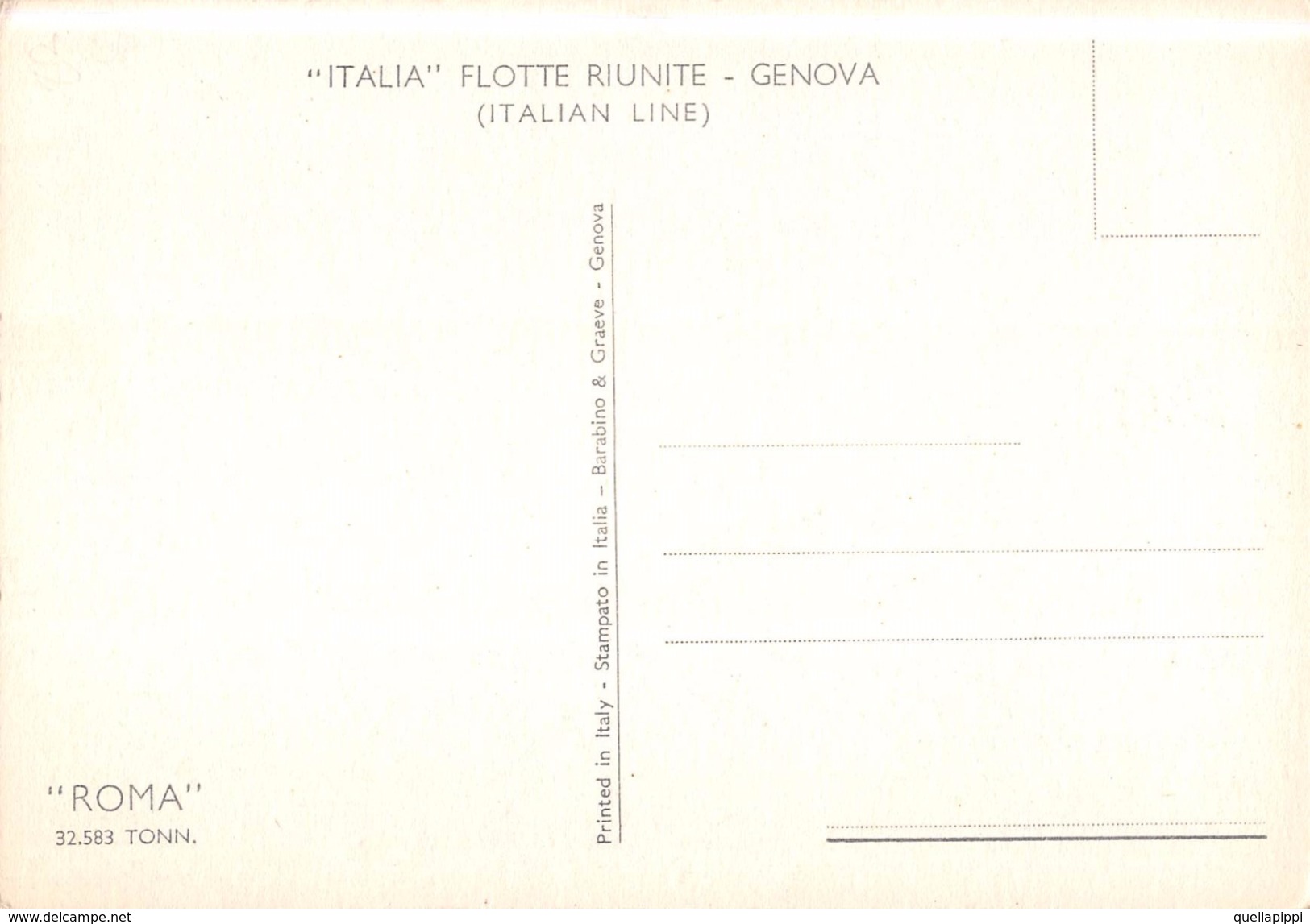 05423 "MOTONAVE ROMA - 32583 TONN - ITALIA FLOTTE RIUNITE - GENOVA"  CART NON SPED - Banques