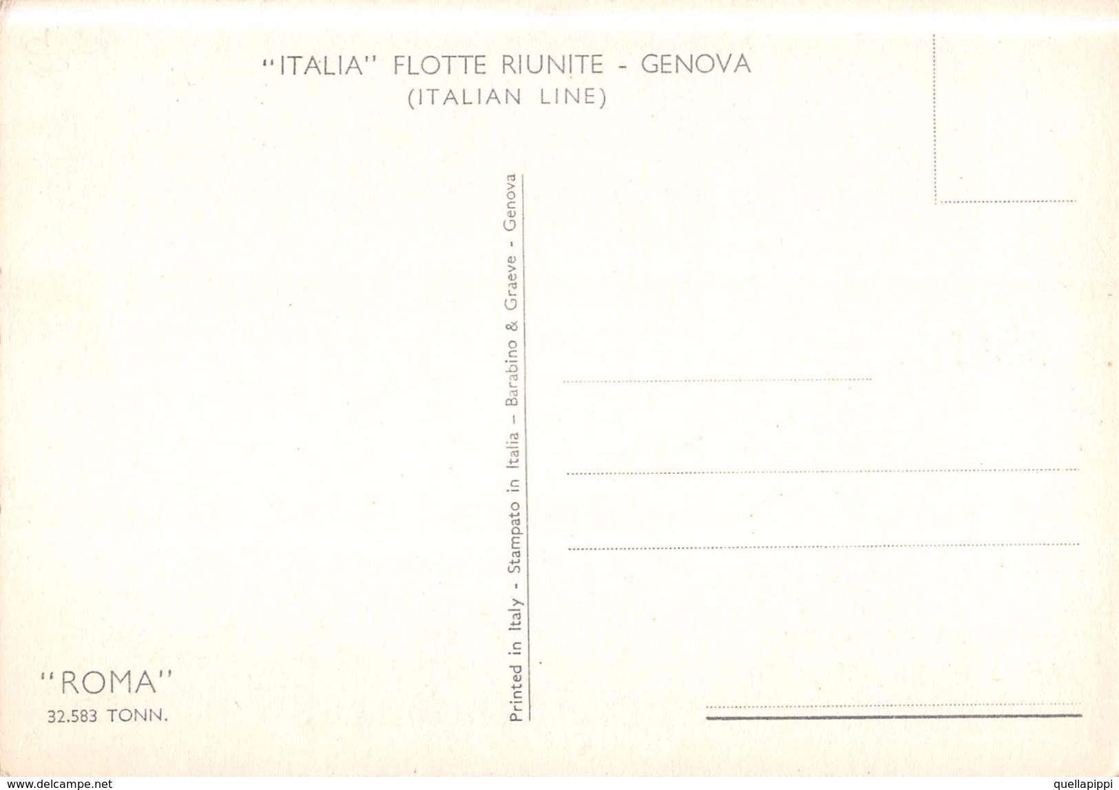 05423 "MOTONAVE ROMA - 32583 TONN - ITALIA FLOTTE RIUNITE - GENOVA"  CART NON SPED - Banks