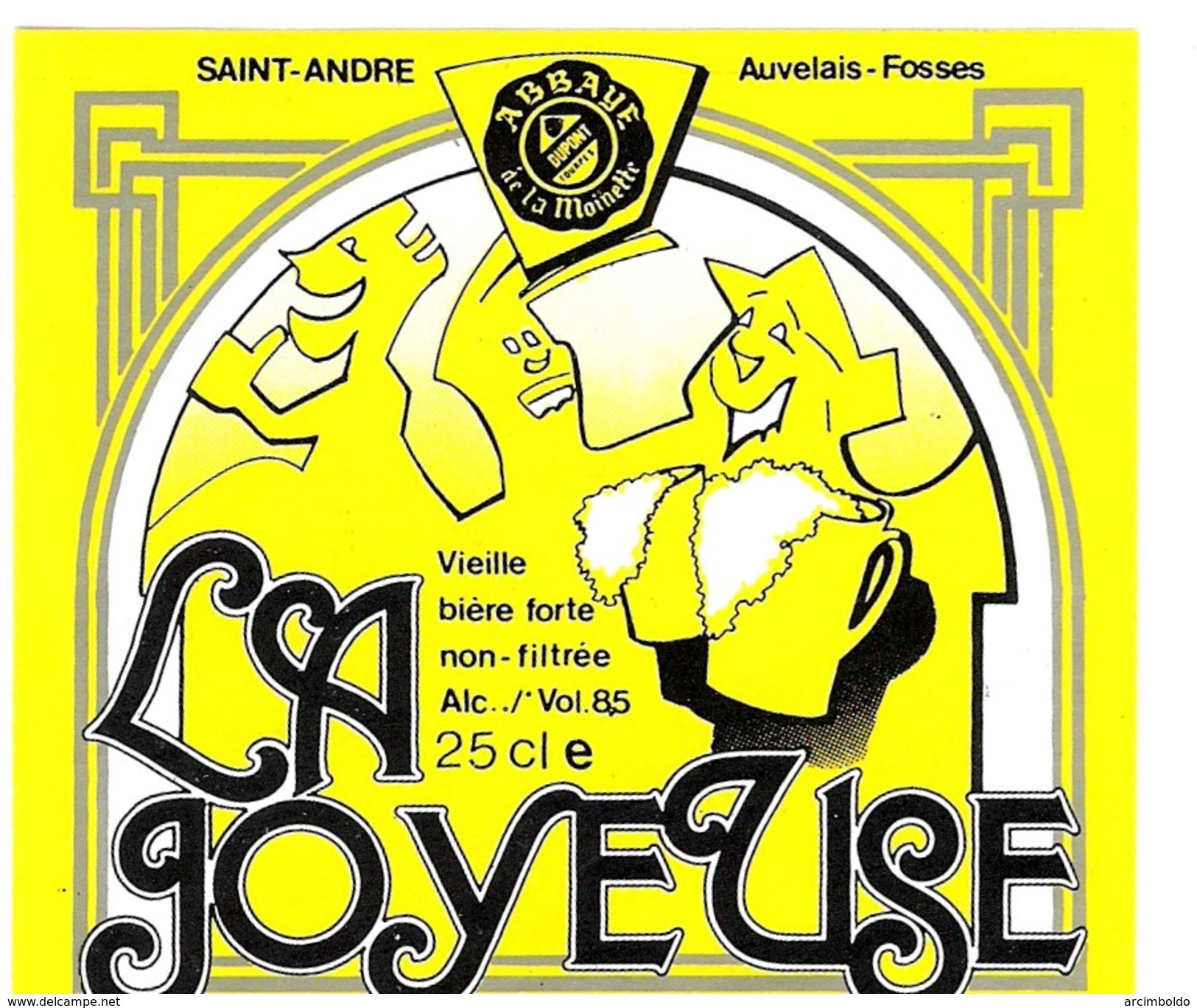 Etiquette Bière : La Joyeuse Saint-André Auvelais Fosses Jaune Dupont Tourpes 25 Cl - Bière