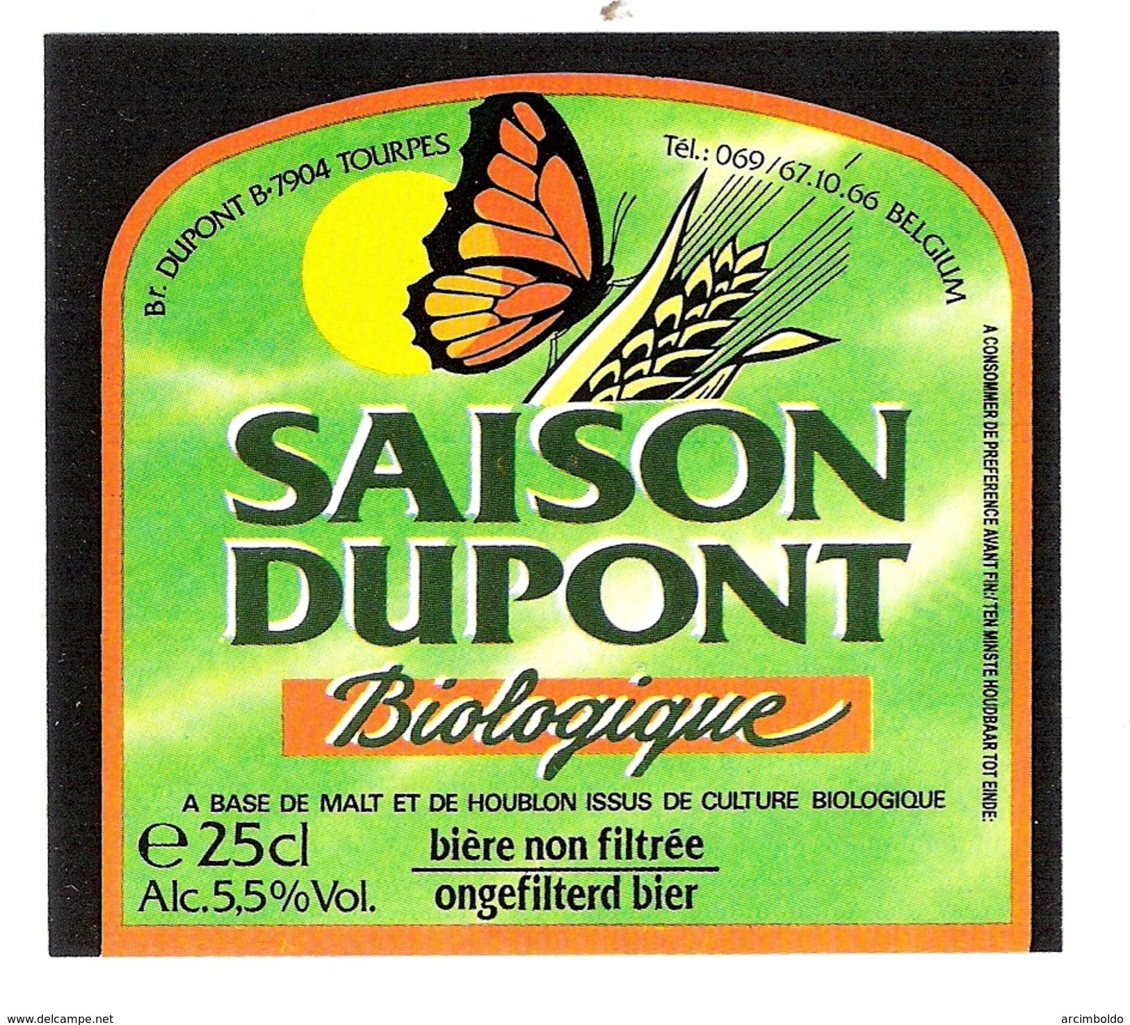 Etiquette Bière : Saison Dupont Biologique Tourpes 25 Cl - Bière