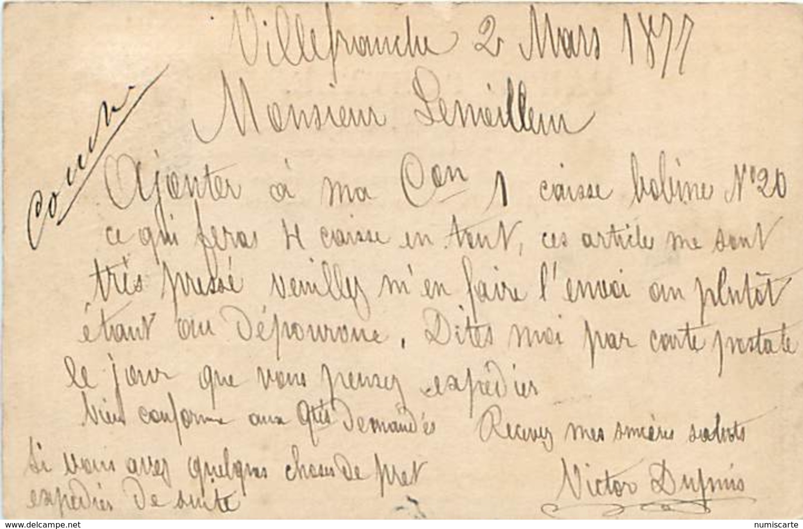 Cpa Précurseur 1877 De VILLEFRANCHE SUR SAONE 69 à Rouen - Villefranche-sur-Saone