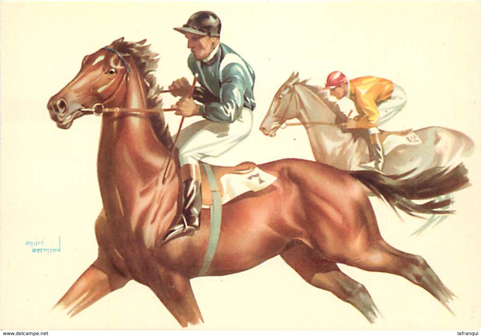 Ref U414- Size- Dimensions Env: 15cms X 10,5cms -illustrateur André Bermond -hippisme-cheval -chevaux -carte Bon Etat - - Bermond