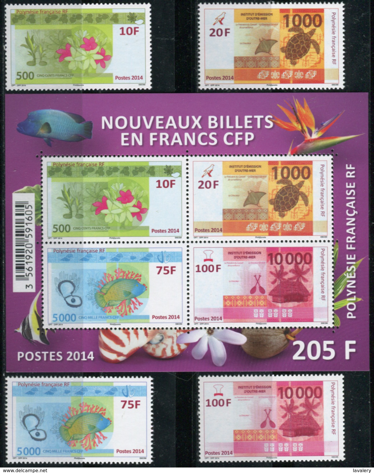 FRENCH POLYNESIA 2014 New XPF Banknotes Money Fishes Fish Turtle Marine Life Animals Fauna MNH - Neufs