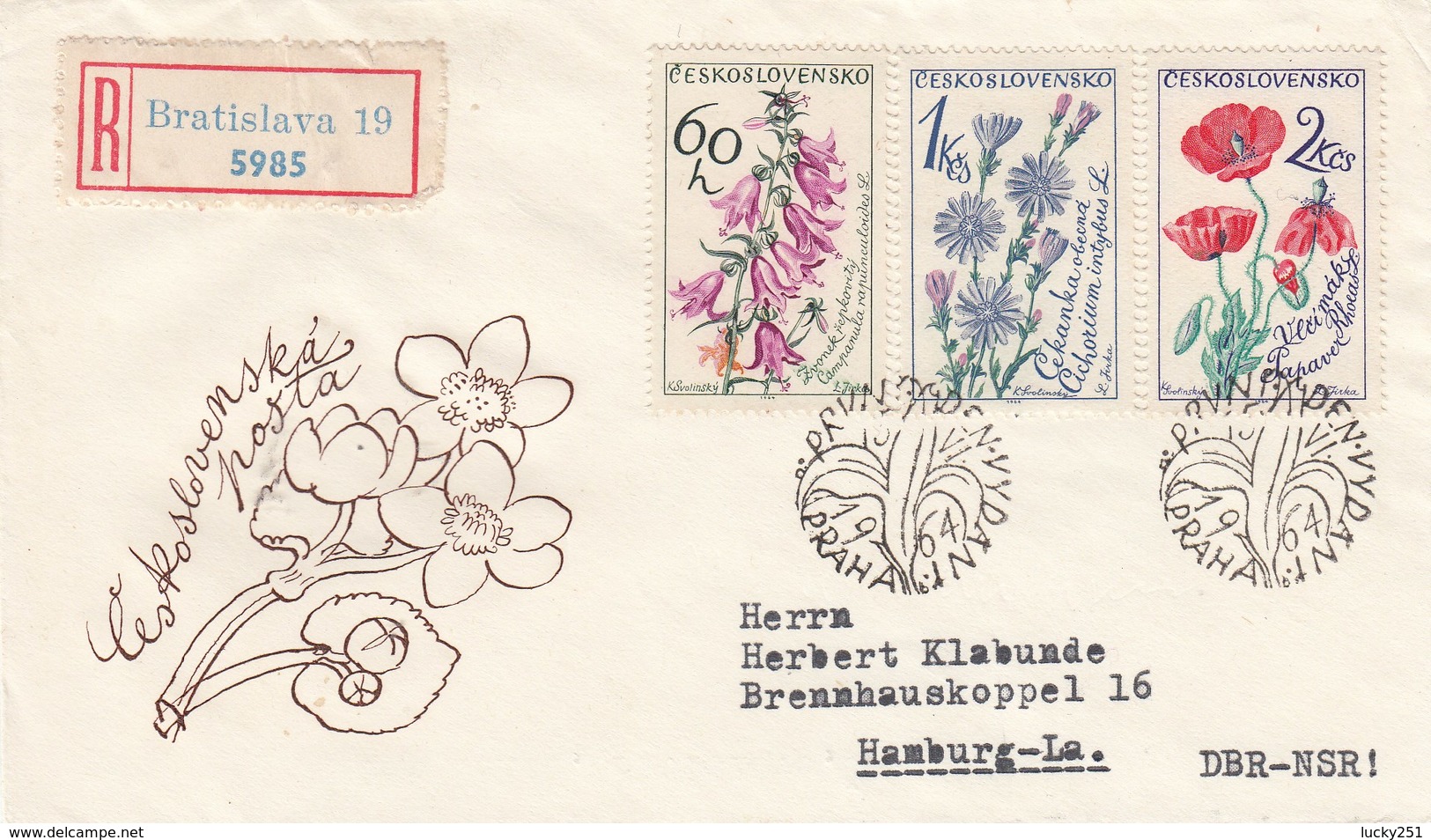 Tchécoslovaquie - Lettres/Fleurs Diverses - Année 1964 - Y.T. N° 1339/1344 - 2 Enveloppes - Briefe U. Dokumente