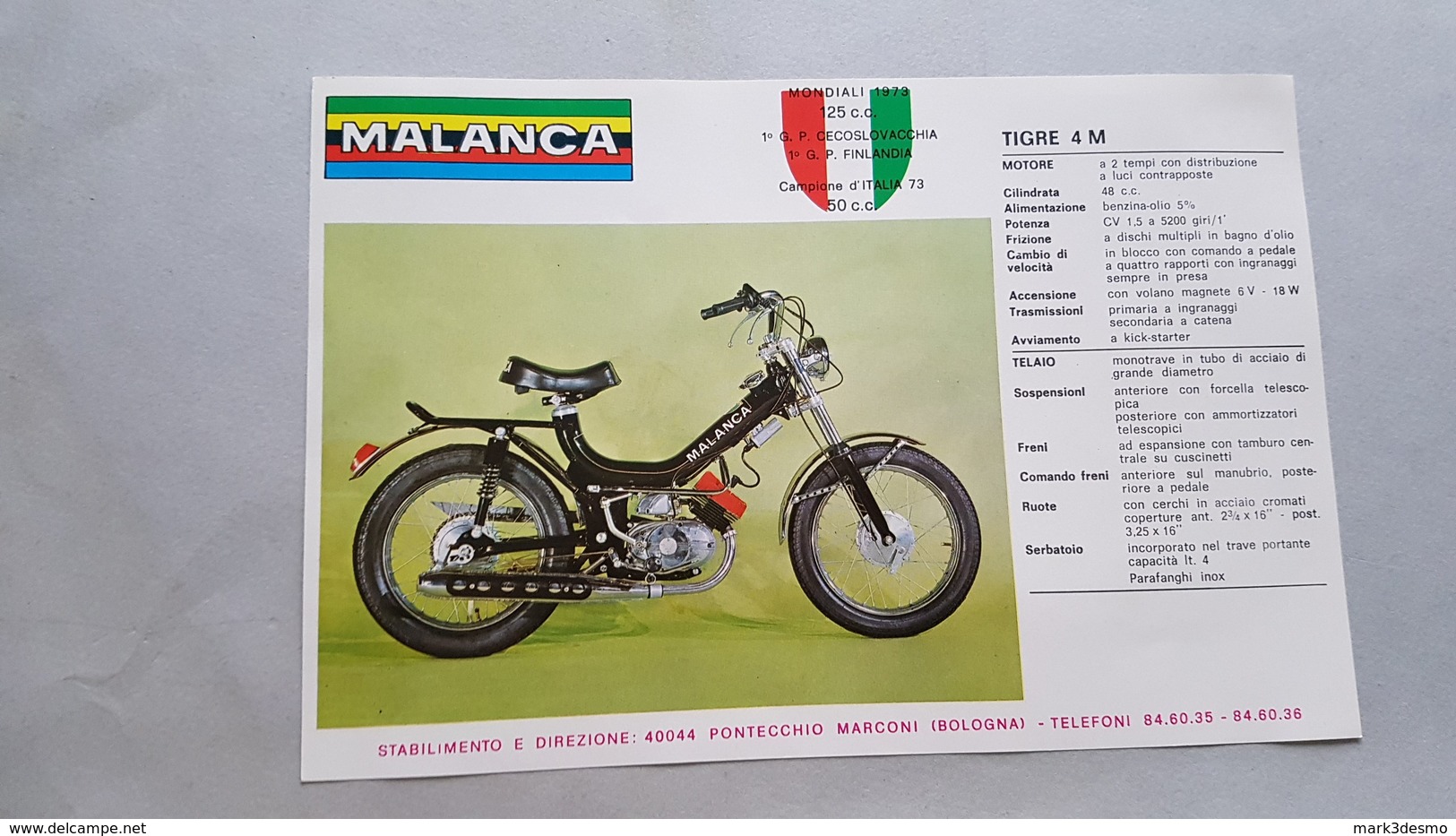 Malanca Tigre 50 - 3M Cross 50 Depliant Tuboni Originale - Genuine Motorcycle Brochure - Prospekt - Motoren