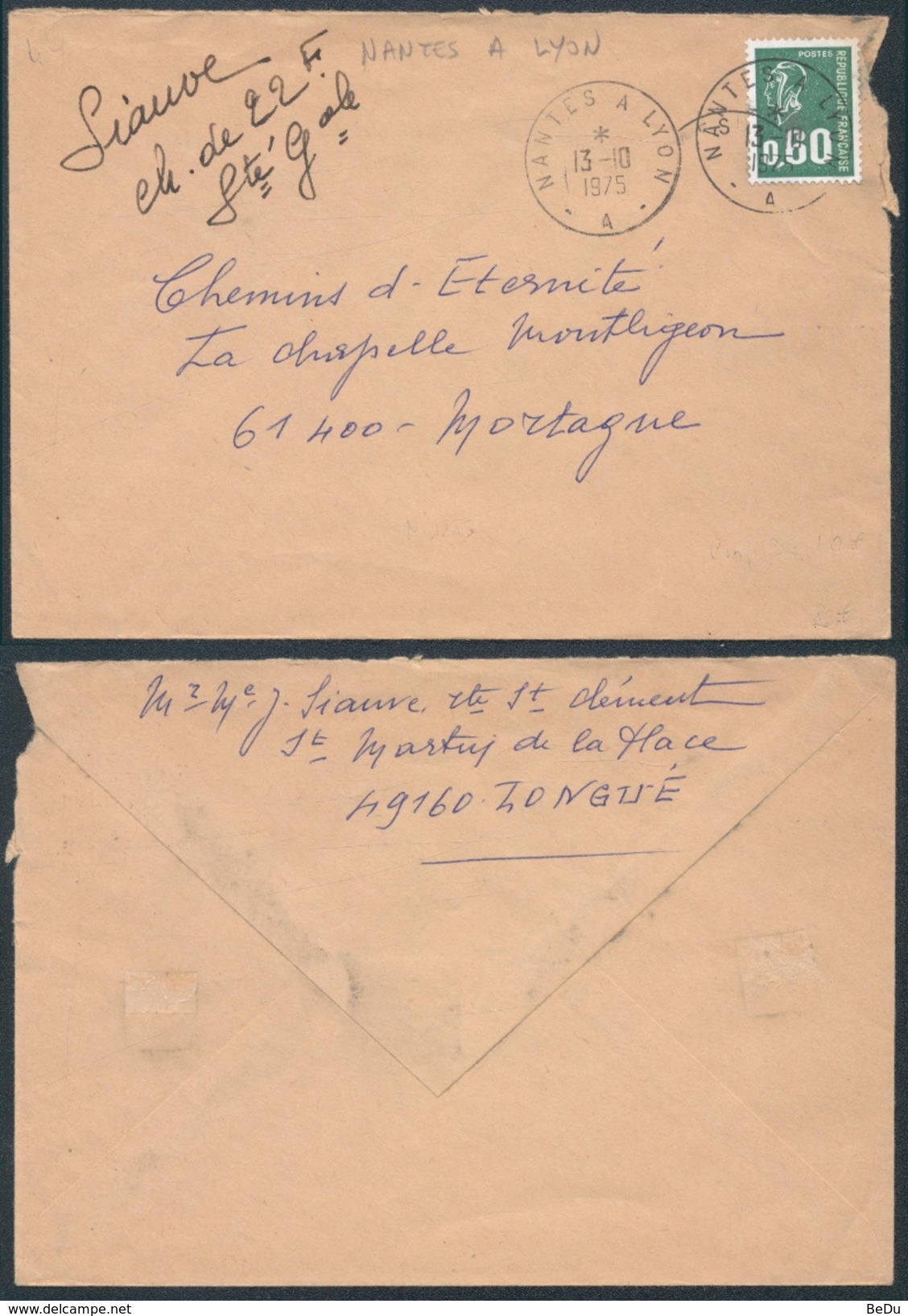 A078 Lettre De Longué à Mortagne 1975 - Ambulant Nantes à Lyon - Lettres & Documents