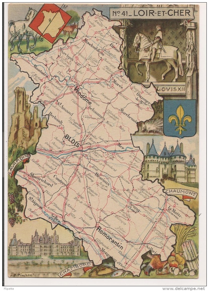 L20E002 - Loir Et Cher - Carte Géographique Du Département  - Blason -  J.P.Pinchon - Blondel Et Rougery N°41 - Altri & Non Classificati