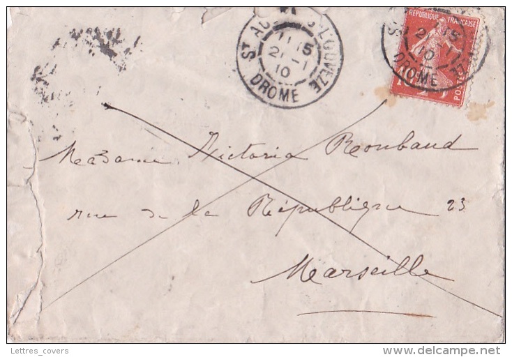 Cachet REBUTS MARSEILLE 31/1/10 + 4 Cachets De Facteurs De GEOMETRIES DIFFERENTES + INCONNU Au Dos Lettre - 1877-1920: Période Semi Moderne