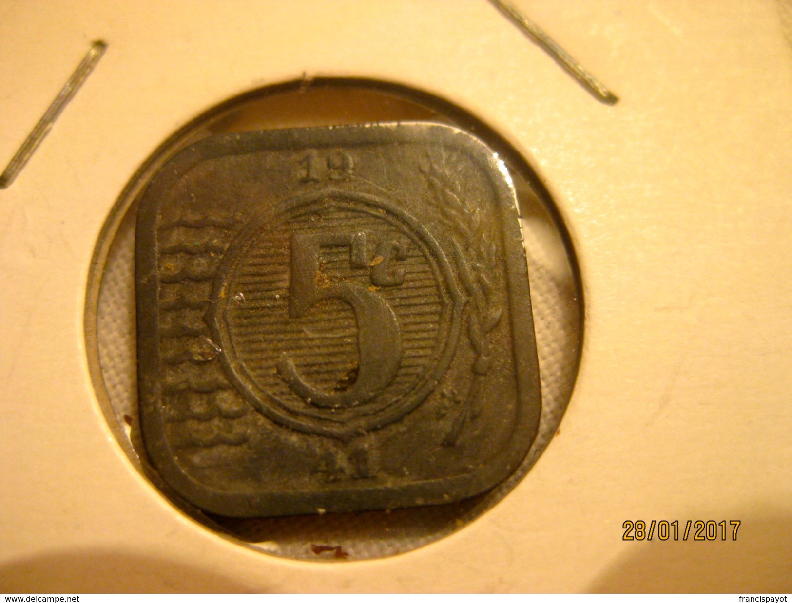 Netherlands: 5 Cents 1941 - 5 Centavos