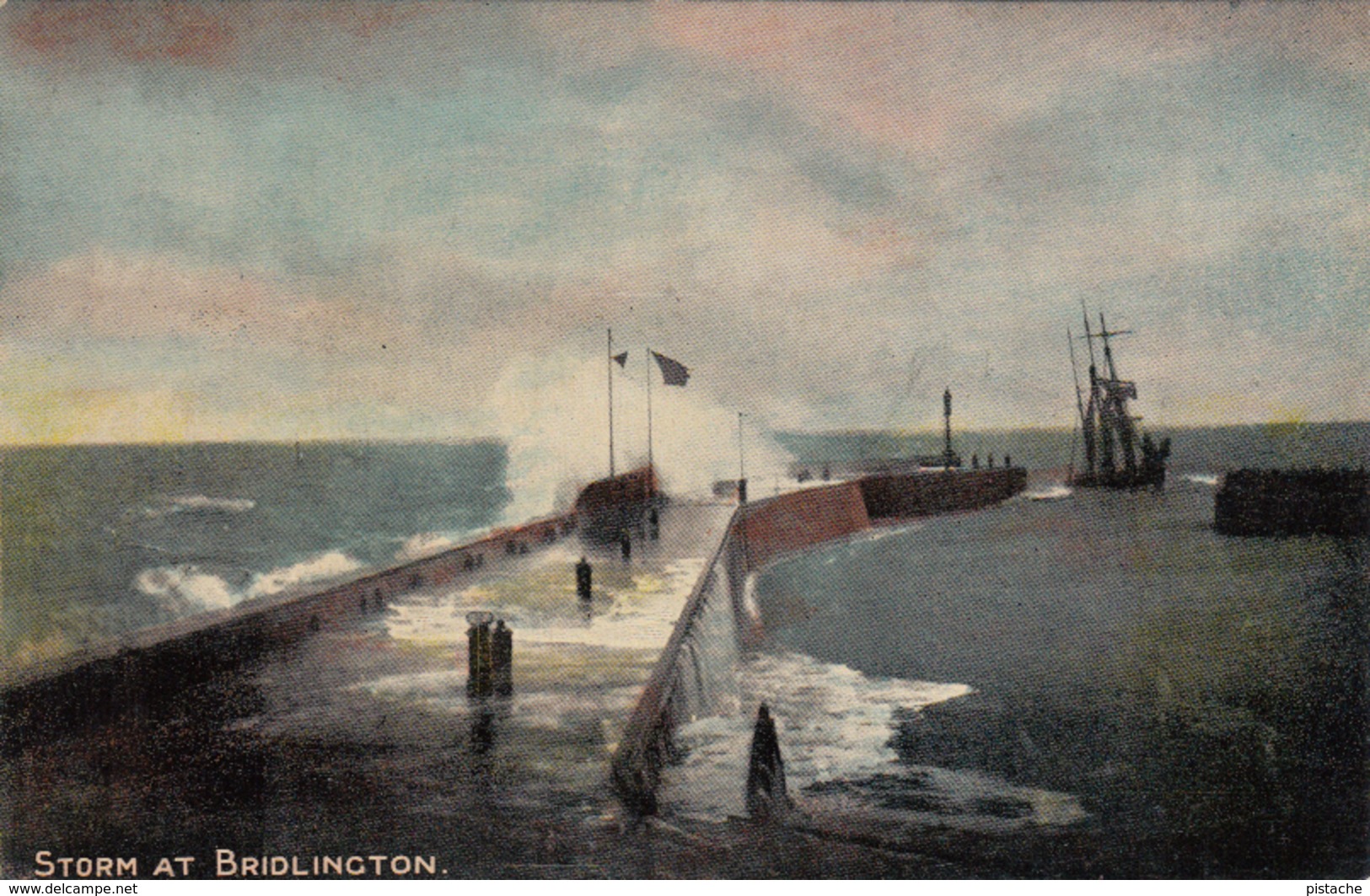 Vintage 1900-1915 - England UK Yorkshire - Storm At Bridlington - Wharf - 2 Scans - Other & Unclassified
