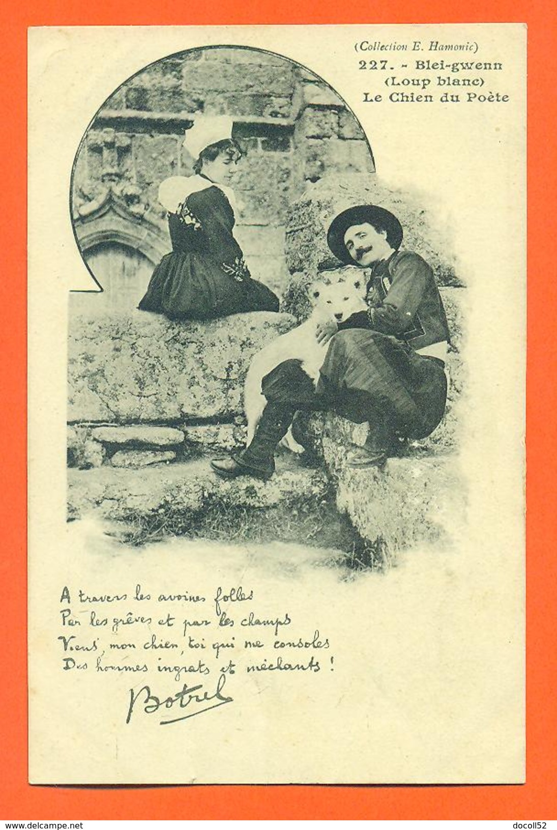 CPA Bretagne " Blei Gwenn ( Loup Blanc ) Le Chien Du Poete " Texte Théodore Botrel - LJCP 24 - Beuzec-Cap-Sizun