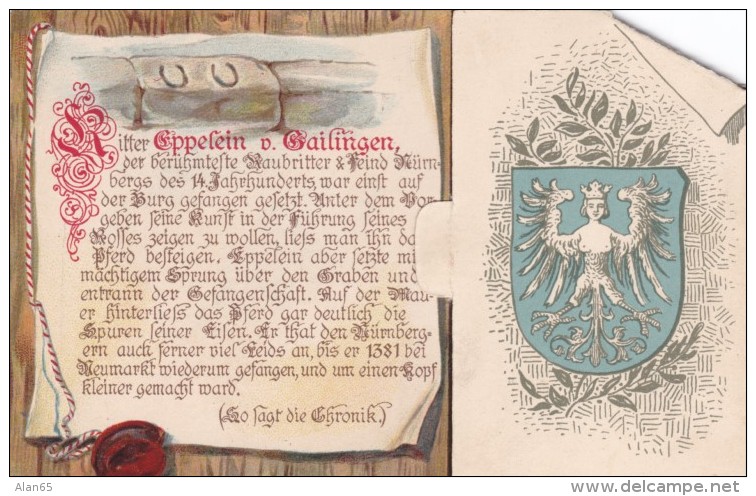 Grusse Aus Nuernberg, Eppelein Von Gailingen Folk Hero Outlaw, C1910s Vintage Fold-out Postcard - Nuernberg