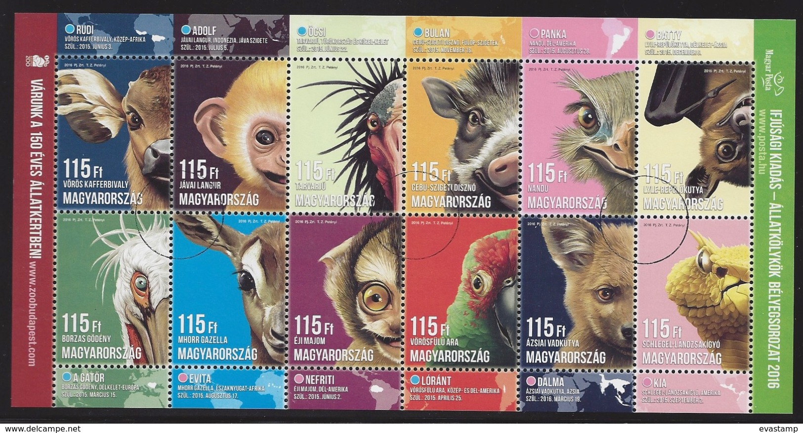 HUNGARY - 2016. SPECIMEN Minisheet - Animal Kids From Budapest Zoo And Botanical Garden II. - Essais, épreuves & Réimpressions