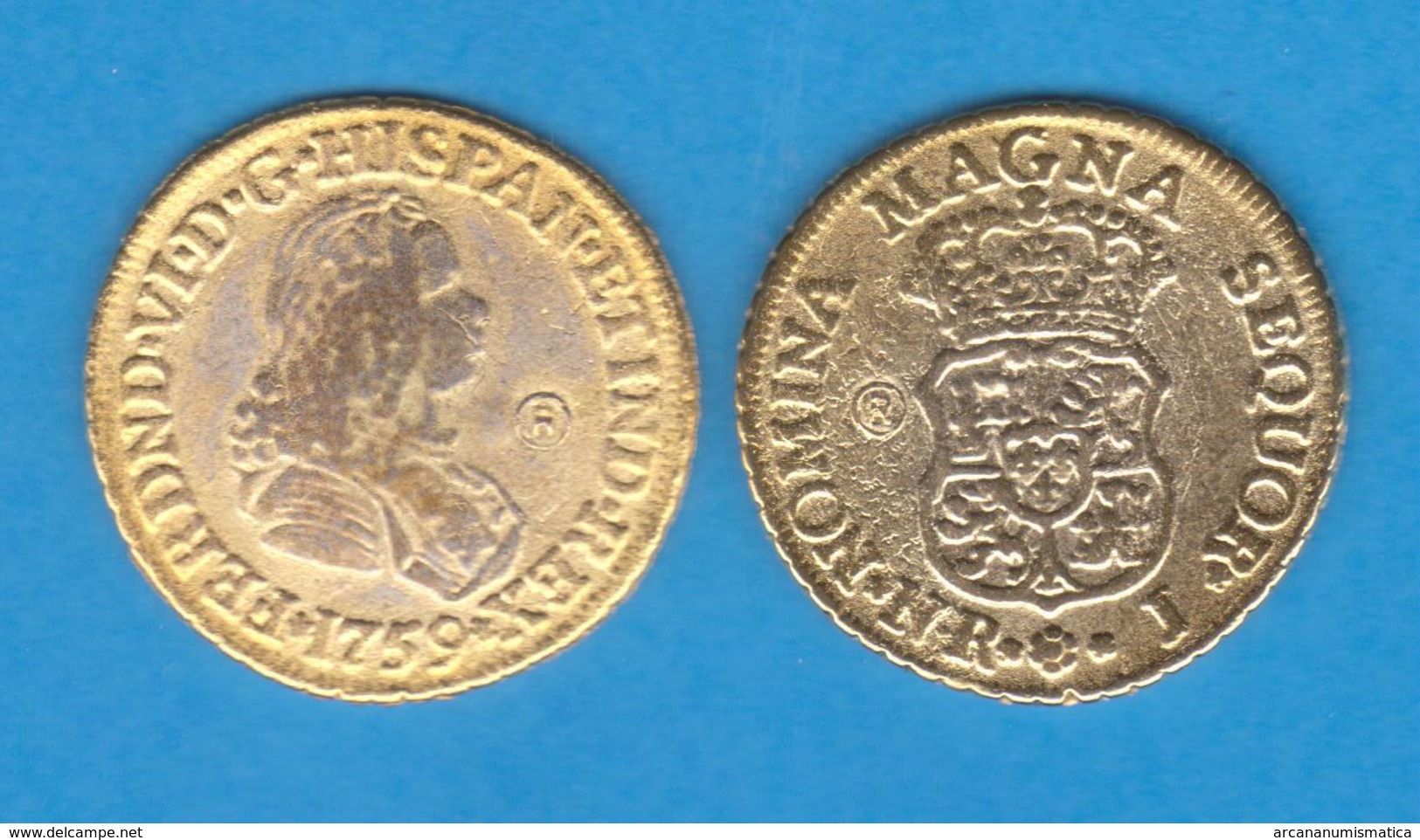 FERNANDO VI (1.746-1.759) 2 ESCUDOS 1.759 Santa Fé De Bogota Oro Réplica  T-DL-12.041 - Proeven & Herslag