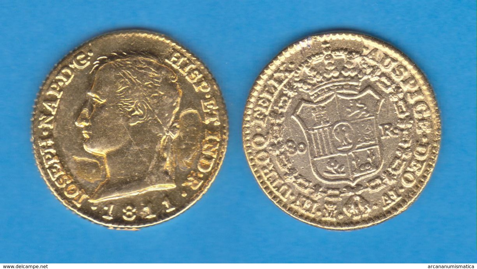 JOSÉ NAPOLEON  80 REALES 1.811  Madrid Oro Réplica  T-DL-12.043 - Proeven & Herslag