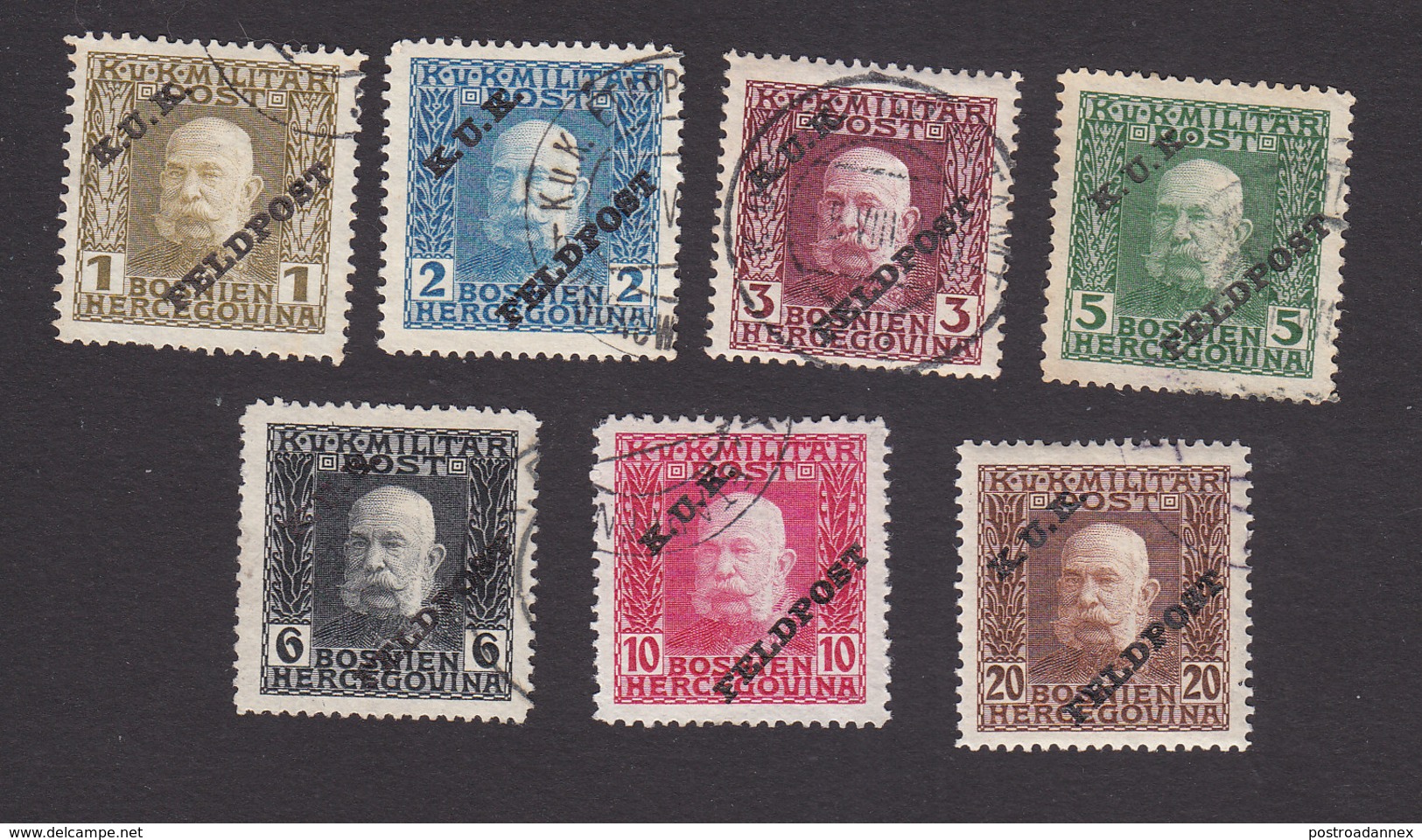 Austria, Scott #M1-M6, M8, Used, Bosnia Stamps Of Franz Josef Overprinted, Issued 1915 - Autres & Non Classés