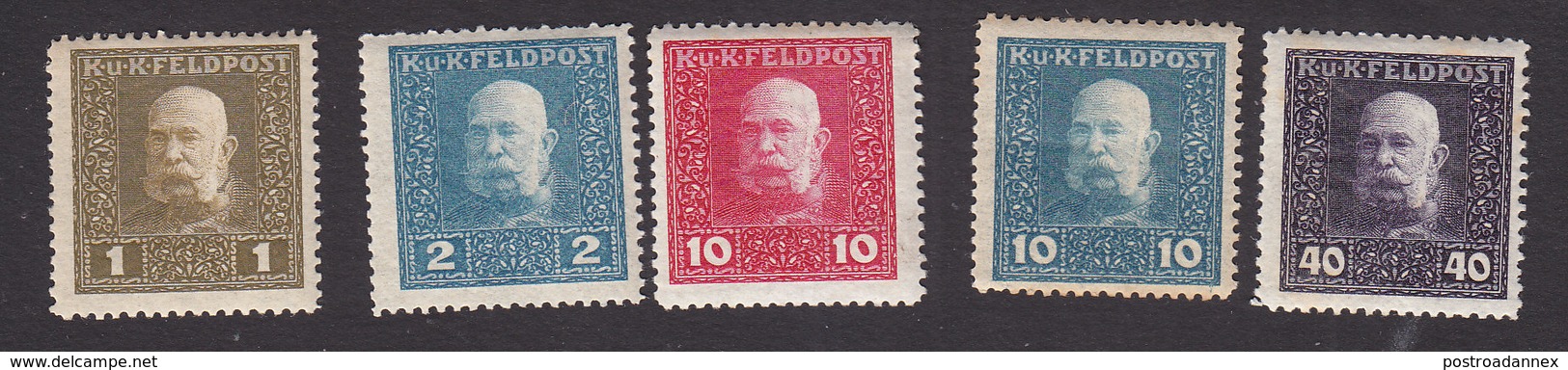 Austria, Scott #M22-M23, M27-M28, M36, Mint Hinged, Franz Josef, Issued 1915 - Other & Unclassified