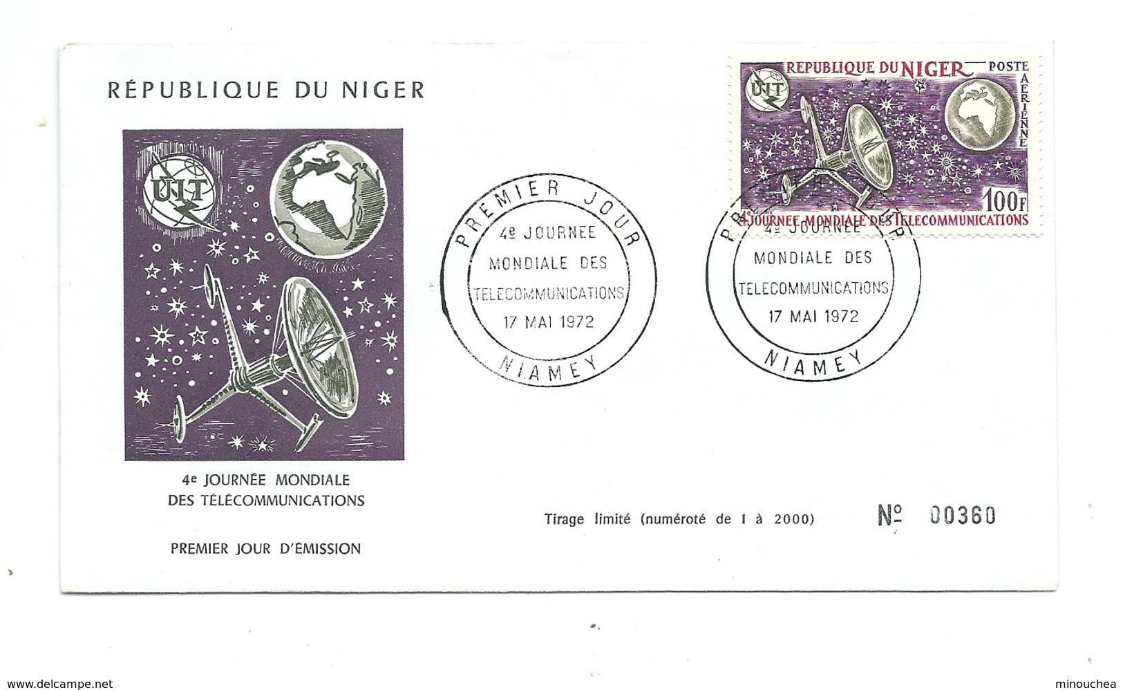 FDC Du Niger - Poste Aérienne - 4ème Journée Mondiale Des Télécommunications - Année 1972 - Niger (1960-...)