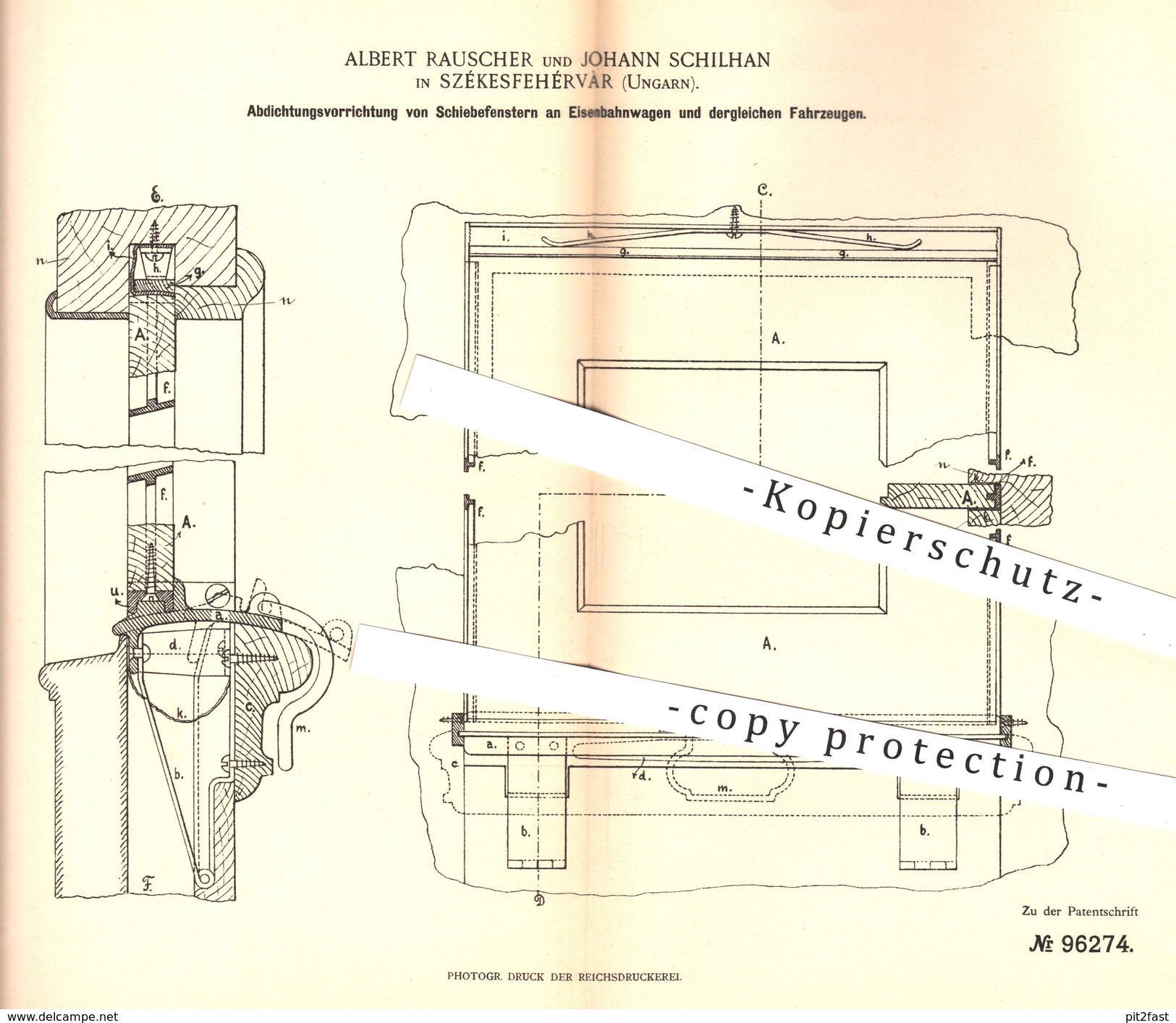 Original Patent - A. Rauscher , J. Schilhan , Székesfehérvàr , Ungarn , 1897 , Fenster , Schiebefenster An Eisenbahnen ! - Historische Dokumente