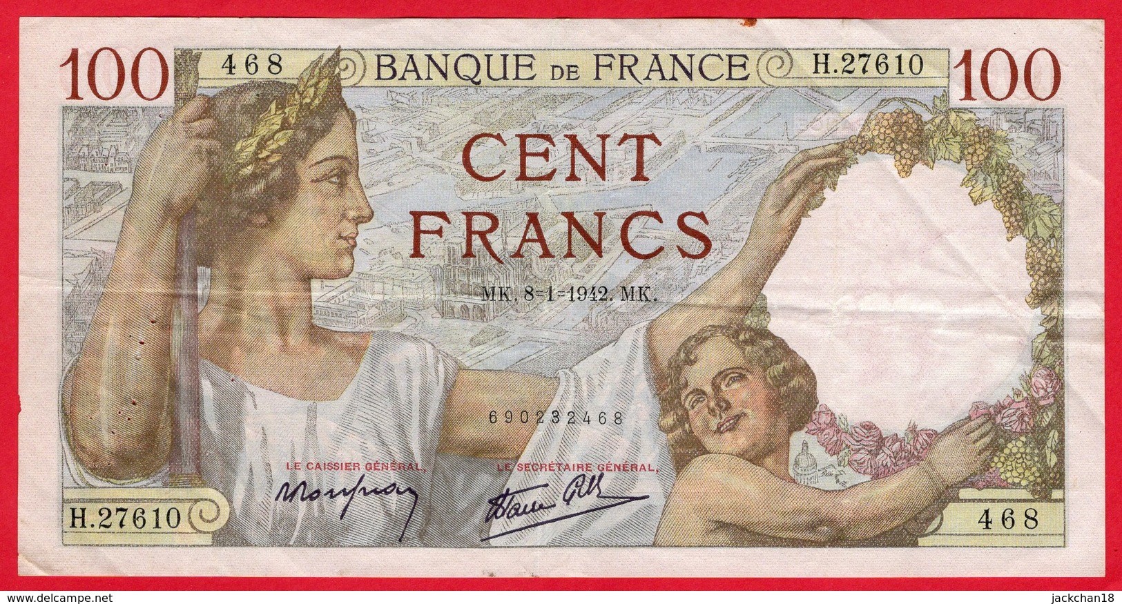 -- CENT FRANCS 1942 - H.27610 - 468 -- - 100 F 1939-1942 ''Sully''