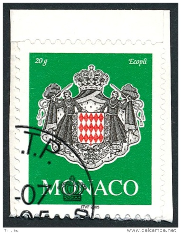 MONACO 2005 - Yv. 2502 Obl. TB (autoadhésif Sur Son Fragment De Carnet Intact) - Armoiries  ..Réf.MON20416 - Gebruikt