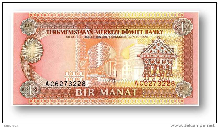 TURKMENISTAN - 1 MANAT - ND ( 1993 ) - Pick 1 - UNC. - Serie AC - 2 Scans - Turkménistan