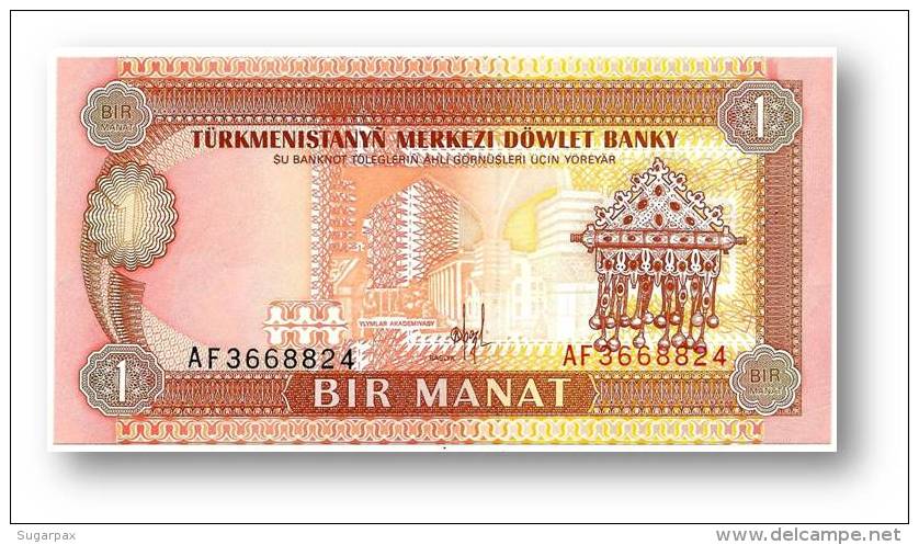 TURKMENISTAN - 1 MANAT - ND ( 1993 ) - Pick 1 - UNC. - Serie AF - 2 Scans - Turkmenistan