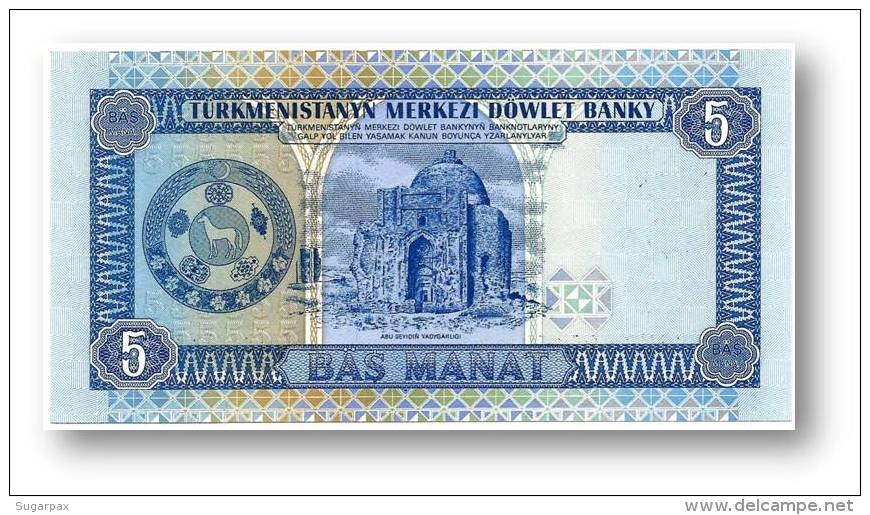 TURKMENISTAN - 5 MANAT - ND ( 1993 ) - Pick 2 - UNC. - Serie AB - 2 Scans - Turkmenistan