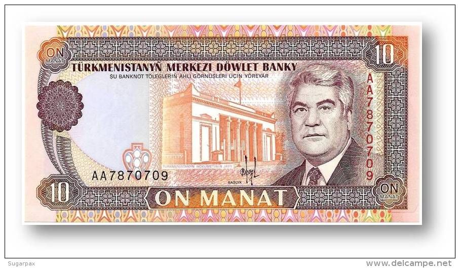 TURKMENISTAN - 10 MANAT - ND ( 1993 ) - Pick 3 - UNC. - Serie AA - 2 Scans - Turkménistan