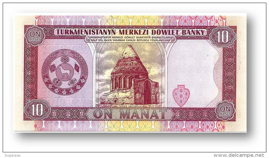 TURKMENISTAN - 10 MANAT - ND ( 1993 ) - Pick 3 - UNC. - Serie AA - 2 Scans - Turkmenistan