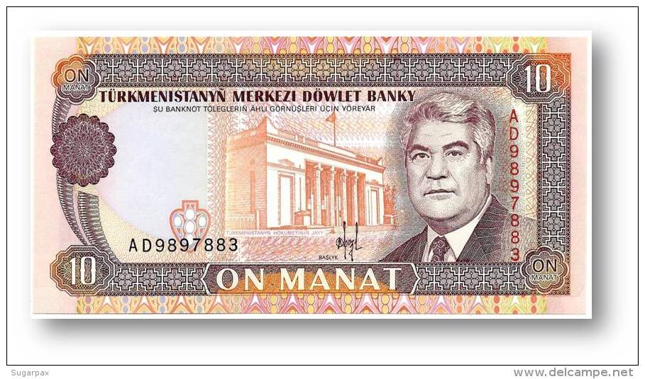 TURKMENISTAN - 10 MANAT - ND ( 1993 ) - Pick 3 - UNC. - Serie AD - 2 Scans - Turkmenistan