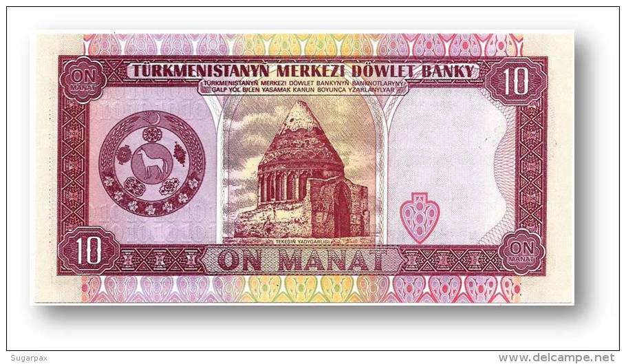 TURKMENISTAN - 10 MANAT - ND ( 1993 ) - Pick 3 - UNC. - Serie AD - 2 Scans - Turkmenistan