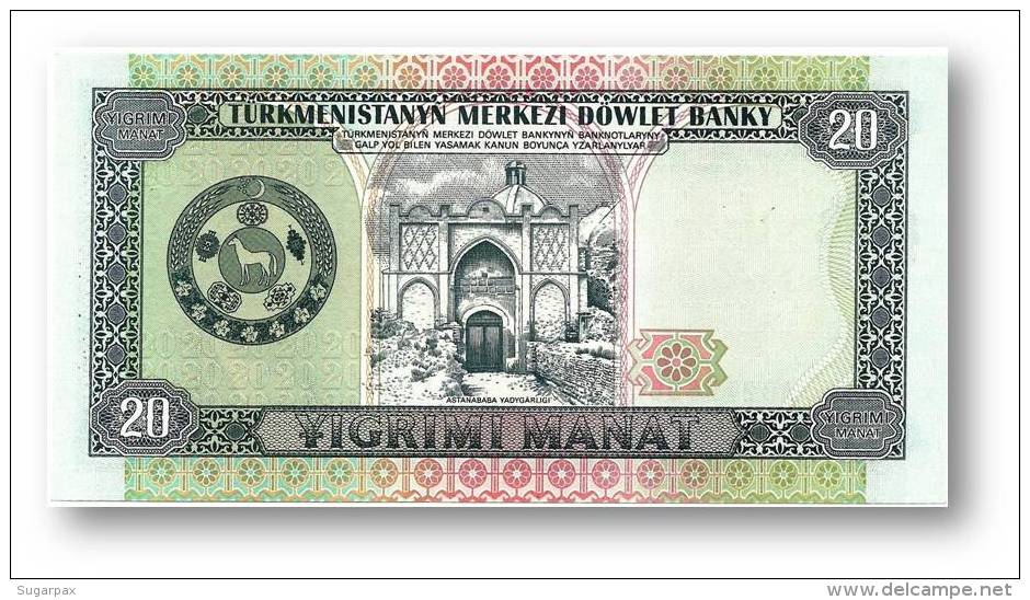 TURKMENISTAN - 20 MANAT - ND ( 1993 ) - Pick 4.a - UNC. - Serie AB - 2 Scans - Turkménistan